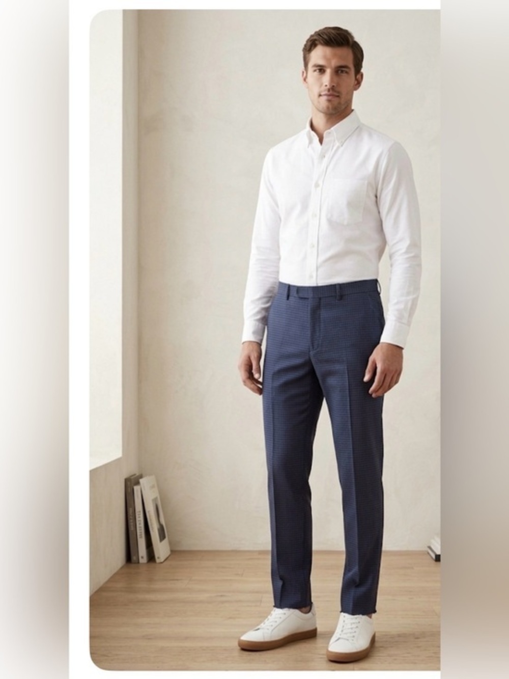 Strellson Quinten Blue Textured Micro-Check Dress Pants